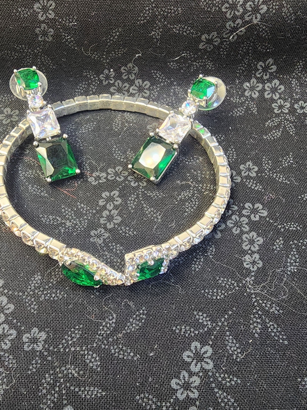 Emerald Crystal Drop Earrings and Bracelet Set